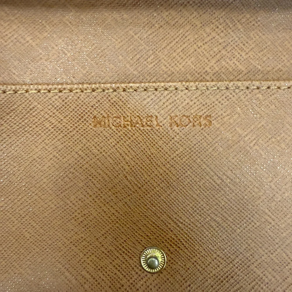 Michael Kors Brown and Tan Logo Wallet with Gold Accents